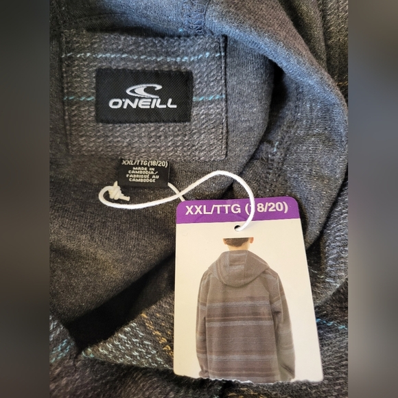 NEW- O'Neill Dark Gray and Light Gray Striped Hoodie, Size XXL - Picture 4 of 7